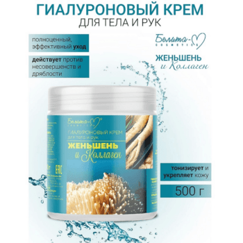 Гиалуроновый крем для тела и рук ЖЕНЬШЕНЬ И КОЛЛАГЕН — изображение 2