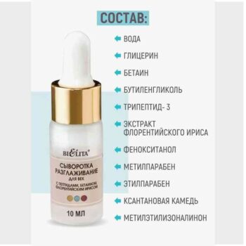 Сыворотка-разглаживание для век с пептидами, бетаином, флорентийским ирисом Professional Face Care — изображение 5
