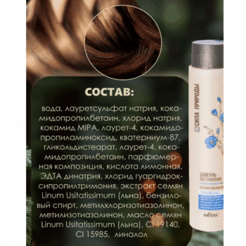 Шампунь-восстановление с маслом льна для поврежденных волос с антистатическим эффектом СИЛА ПРИРОДЫ с маслом льна — изображение 3