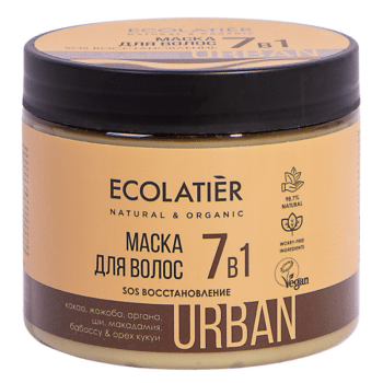 Маска для волос SOS Восстановление 7 в 1 какао & жожоба ECOLATIER — изображение 1
